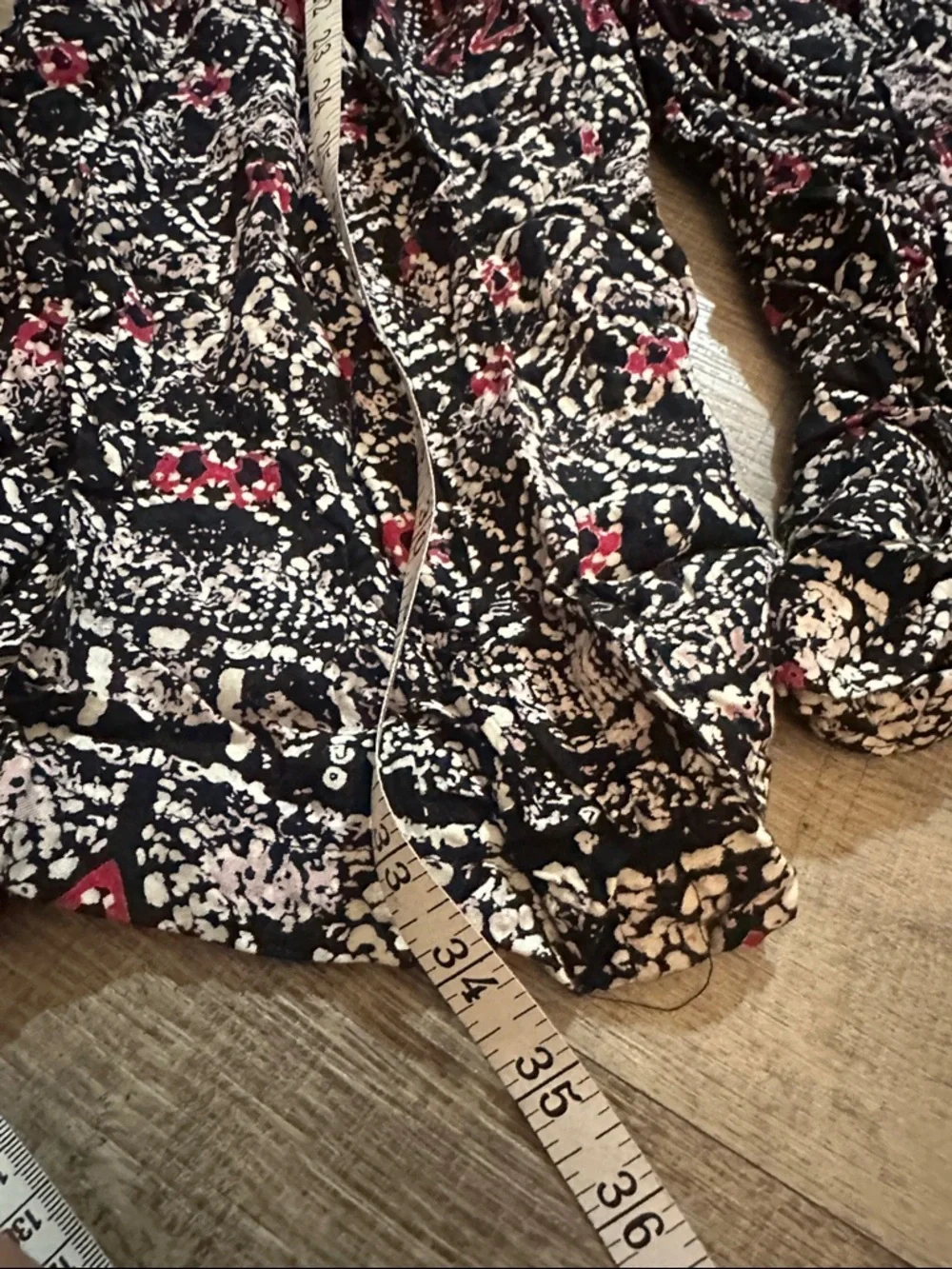 Angie Black Floral Print Top with Cream and Red Accents - Picture 3 of 7